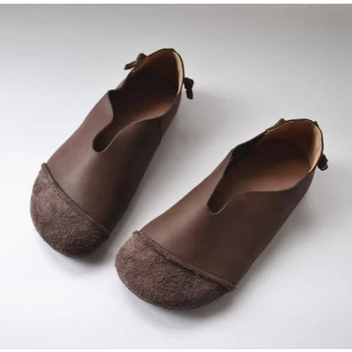 Women's Leather Flat Slip-on High-Vamp Daily Flat
