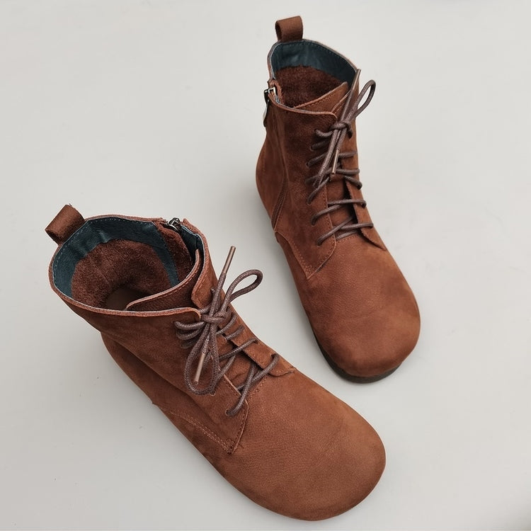 Women's Handmade Vintage Leather Lace-Up Flat Boots – Soft Sole, Breathable & Comfortable