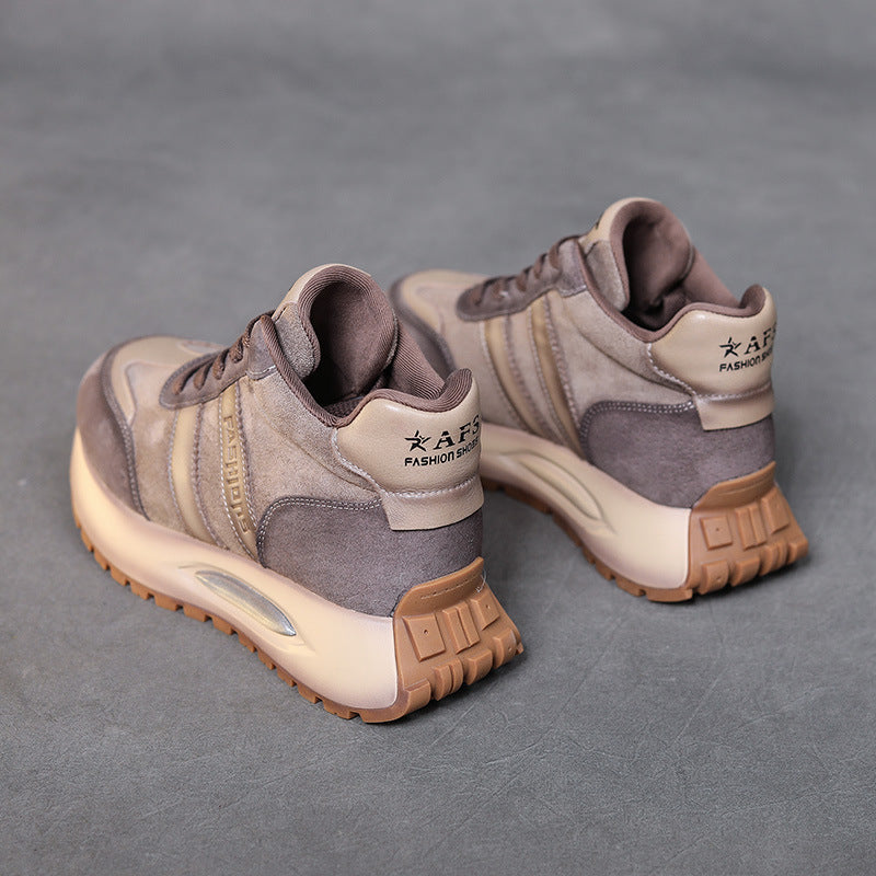 Women's Retro Leather Platform Sneakers – Soft Sole Casual Comfort Shoes