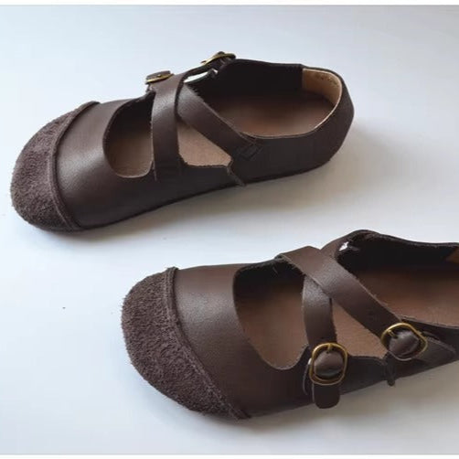 Women's Women's Leather Retro Patchwork Flat Cross Strap Mary Jane Shoes