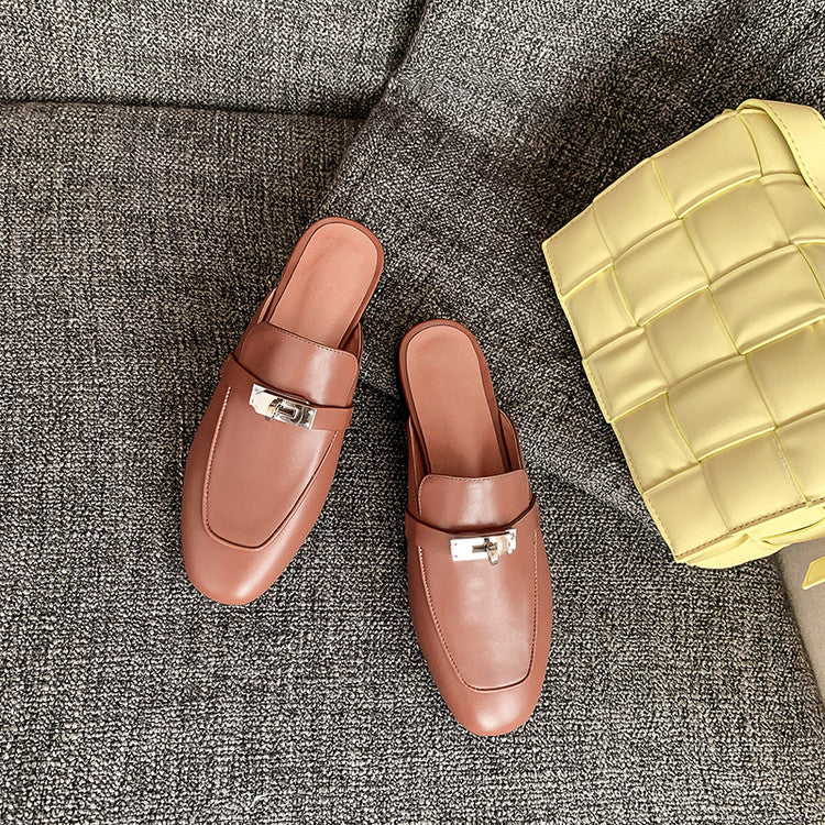 Women's Handmade Leather Classic Comfort Mule Shoes