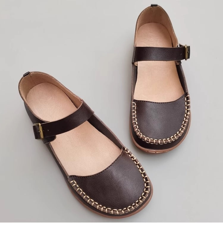 Leather Stitching Comfortable Buckle Low-cut Niche Mary Jane Shoes Women's Shoes