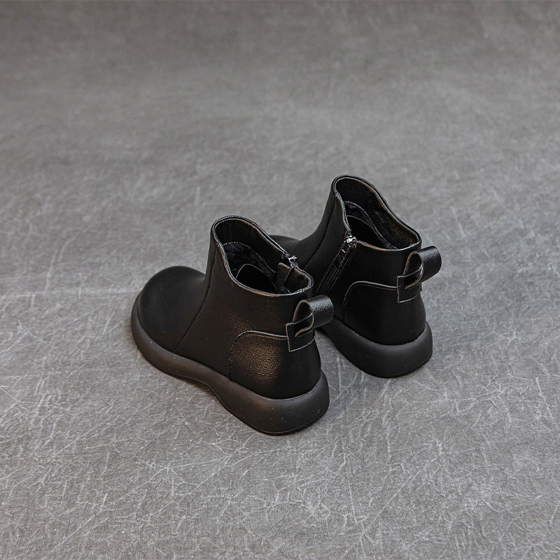 Women's Comfortable Leather Ankle Boots – Low Heel with Side Zipper