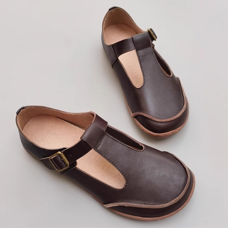 Handmade Vintage Genuine Leather Soft Lightweight T-Strap Mary Jane Shoes for Women