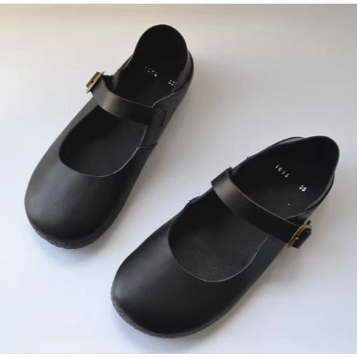 Women's Handmade Leather Classic Round Toe Mary Jane Flats