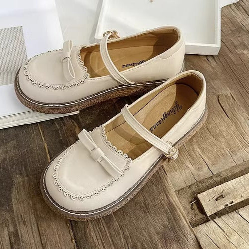 Round Toe Preppy Style Retro Flat Mary Jane Women's Shoes