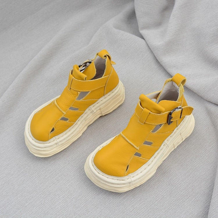Women's Ugly-Cute Soft Leather Cut-Out High-Top Boots – Casual Style