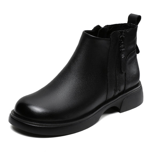 Women's Genuine Leather Casual Ankle Boots – Comfortable Double Zipper Design