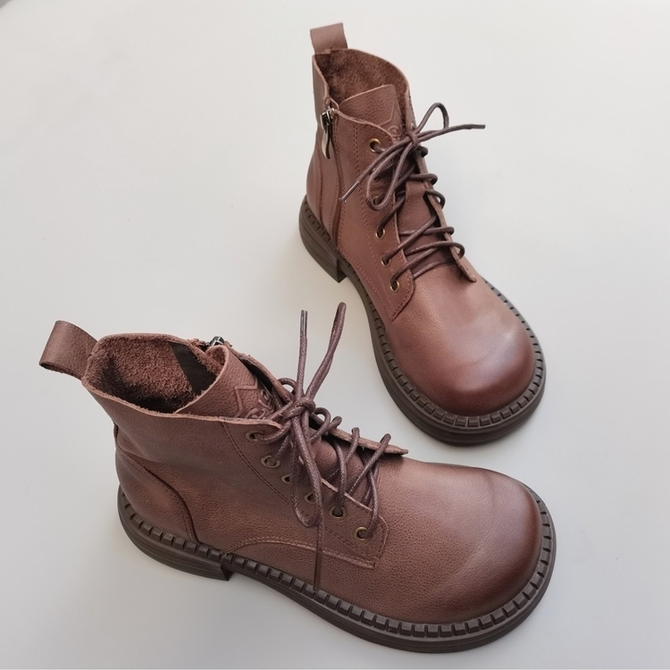 Wide-toe Box Handmade Genuine Leather Ankle Boots Casual Comfortable Women's Shoes