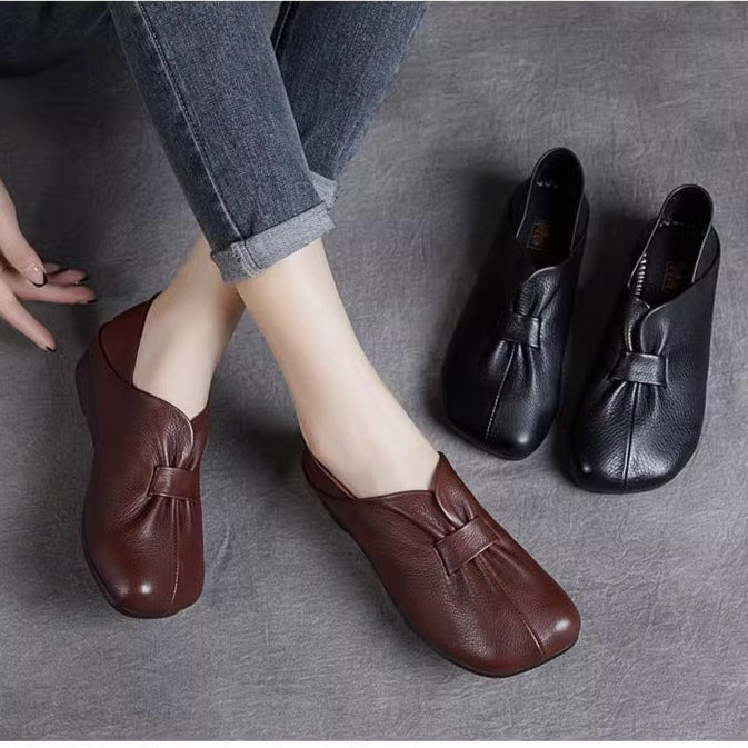 Women's Leather Lightweight Slip-on Walking Daily Flats Shoes