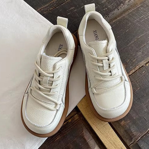 Women's Genuine Leather Casual Lace-Up Flat Shoes