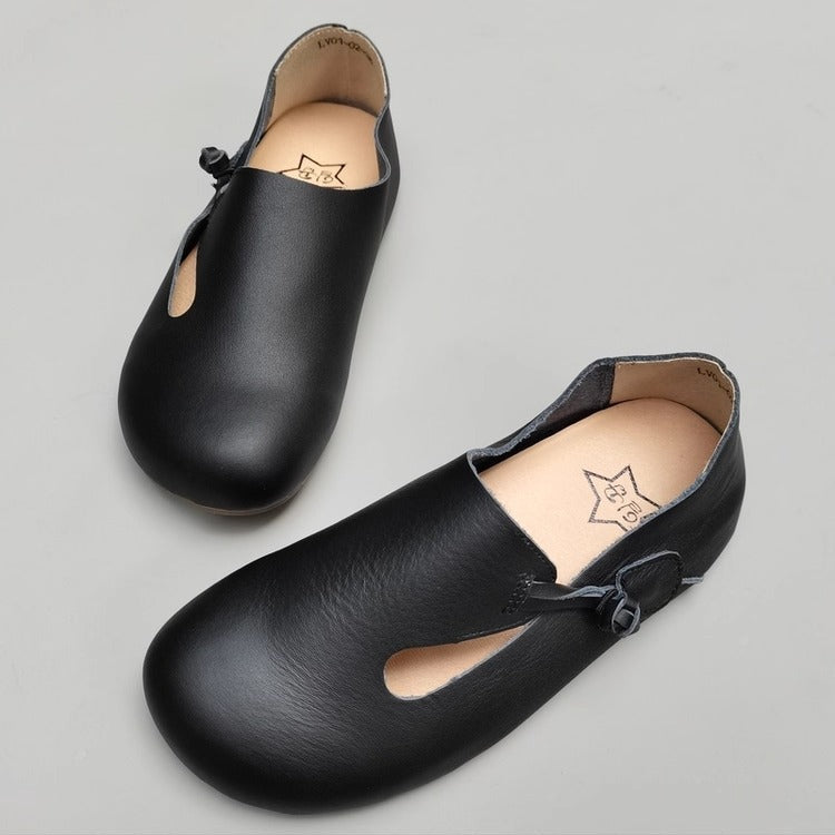 Women's Handmade Cowhide Leather Flats – Soft, Non-Slip & Vintage Style