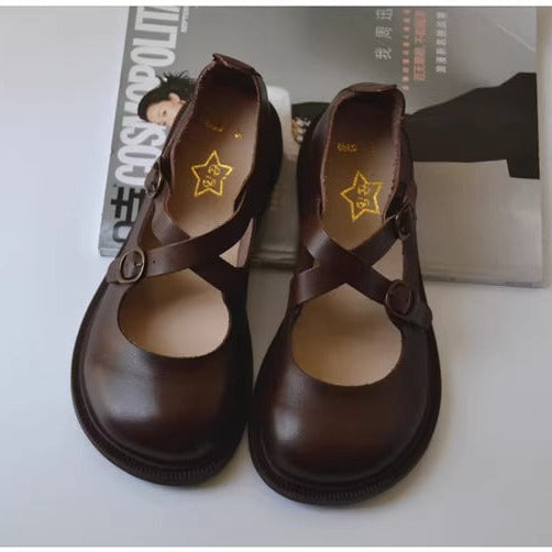 Women's Wide Fit Mary Jane Leather Flats – Handmade with Buckle Strap – Comfort Shoes