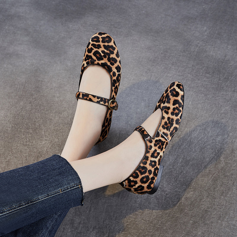 Women's Stylishly Leopard Print Mary Jane Comfort Flats