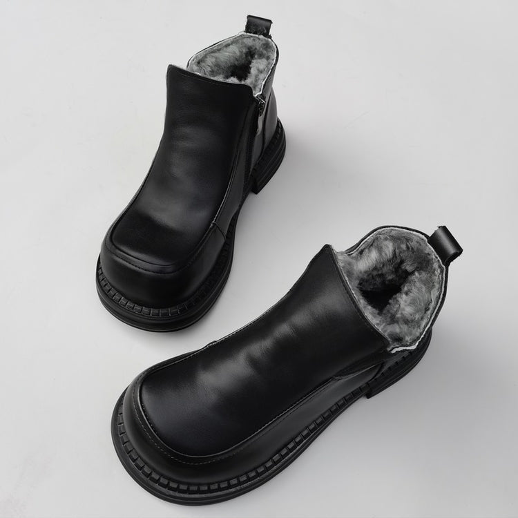 Women's British-Style Wide Toe Derby Boot – Wool Plush, Comfortable Fit