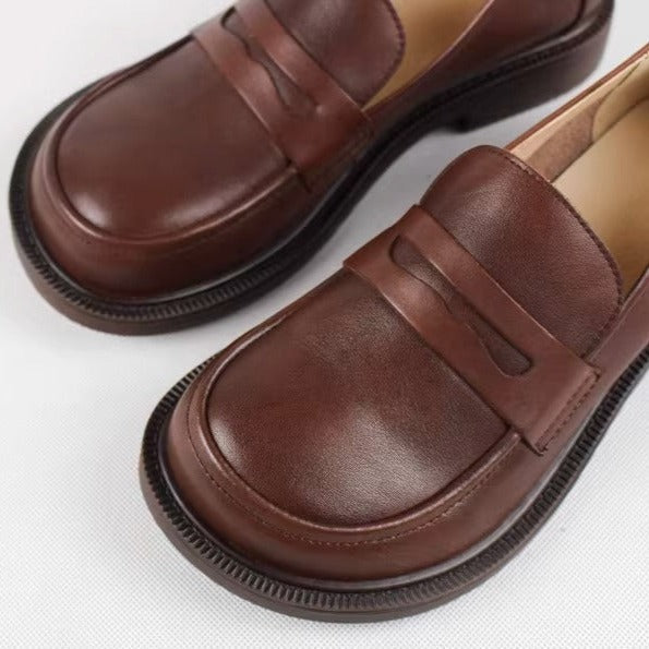 Handmade Big Toe Box Loafers Comfortable Soft Leather Womens Shoes