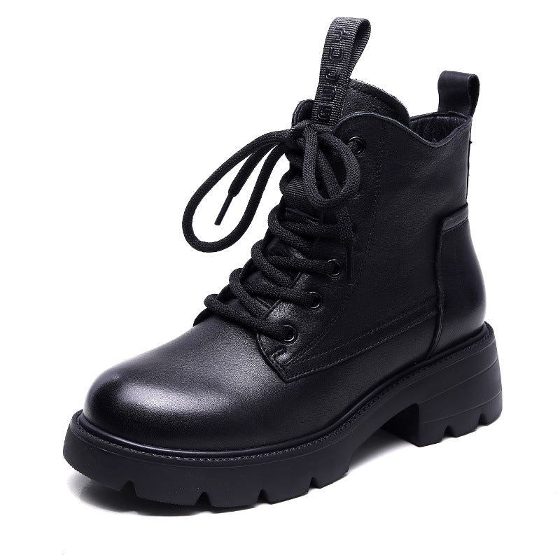 Women's Retro Platform Leather Ankle Boots – Zip & Lace-Up Design