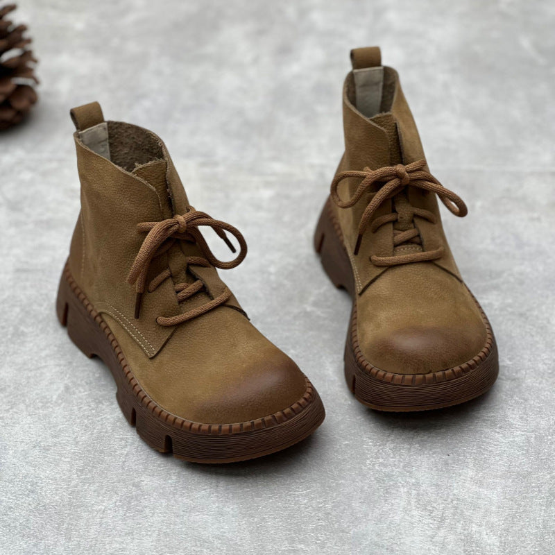Women's Vintage Platform Ankle Boots – Lace-Up Non-Slip Style