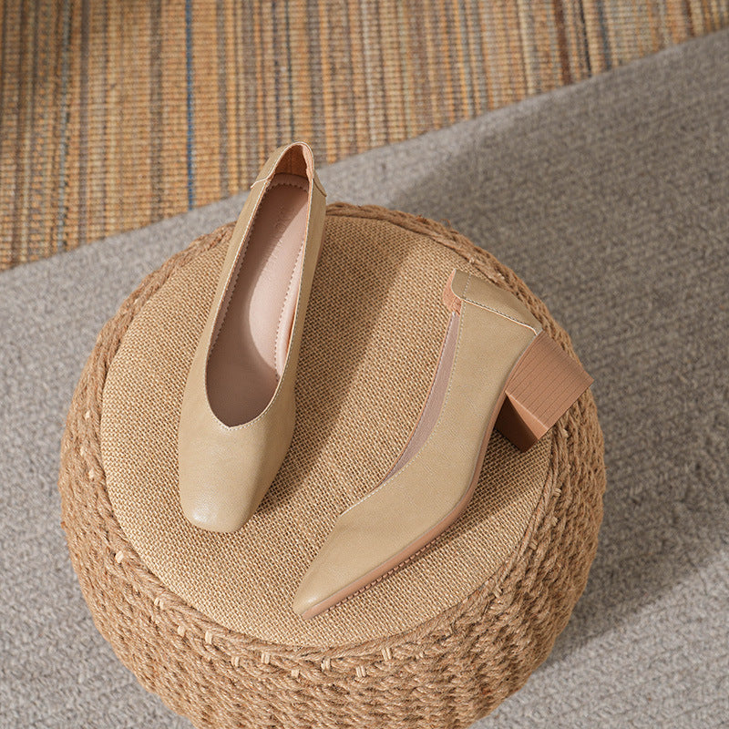 Women's Leather Mid Heel Multicolor Slip On Comfortable Glove Shoes