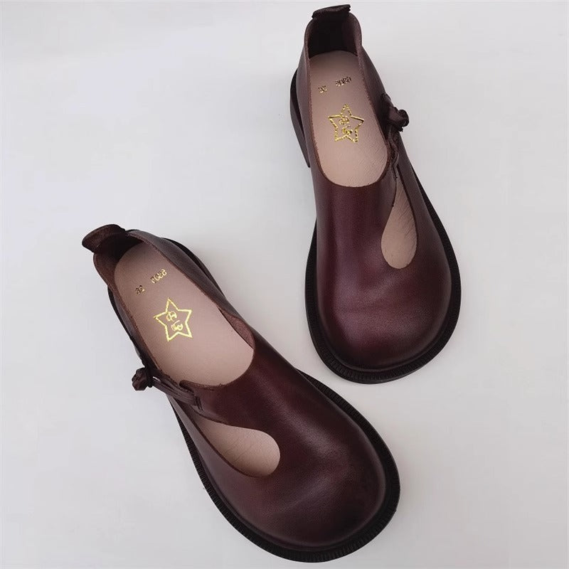 Handmade Women's Leather Wide Toe Box Flats – Casual Slip-On Shoes with Comfort