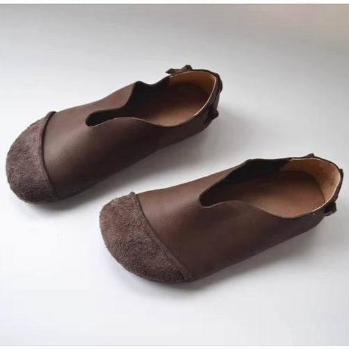Women's Leather Flat Slip-on High-Vamp Daily Flat