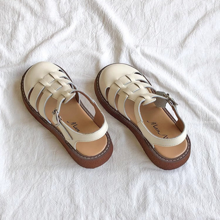 Women's Leather Closed Toe Round Sandals – Casual Summer Comfort Shoes