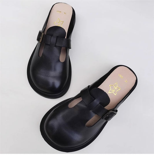 Women's Big Toe Box Mules – Casual Soft First Layer Cowhide Slip-On Shoes