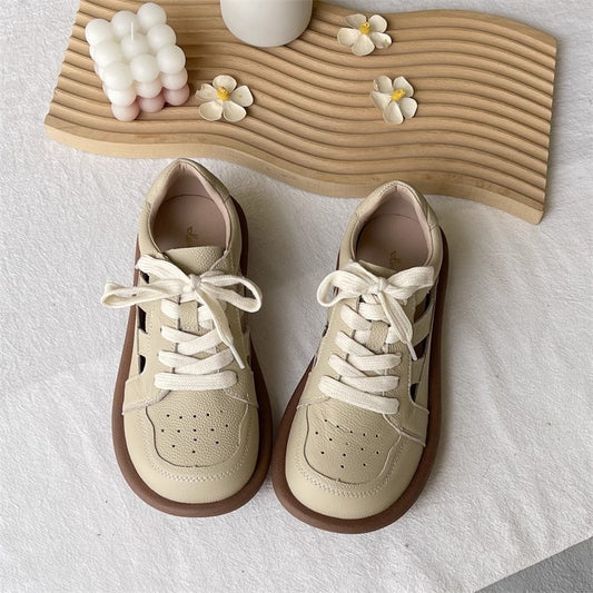 Women's Comfortable Cut-Out Leather Sneaker Sandals – Flat & Casual Everyday Style