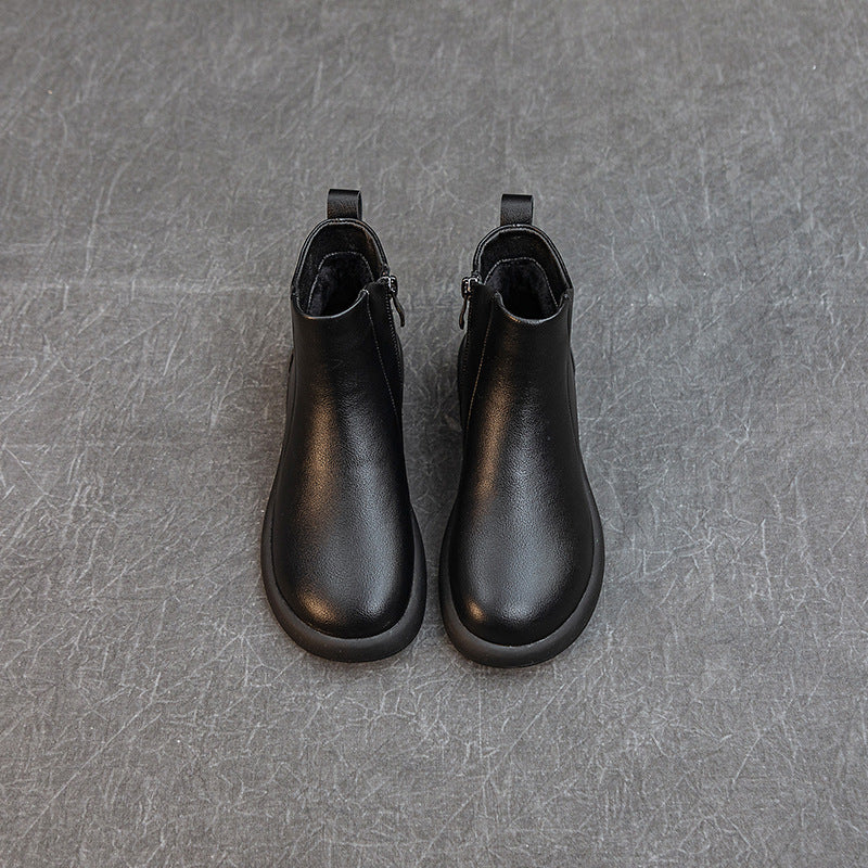 Women's Comfortable Leather Ankle Boots – Low Heel with Side Zipper