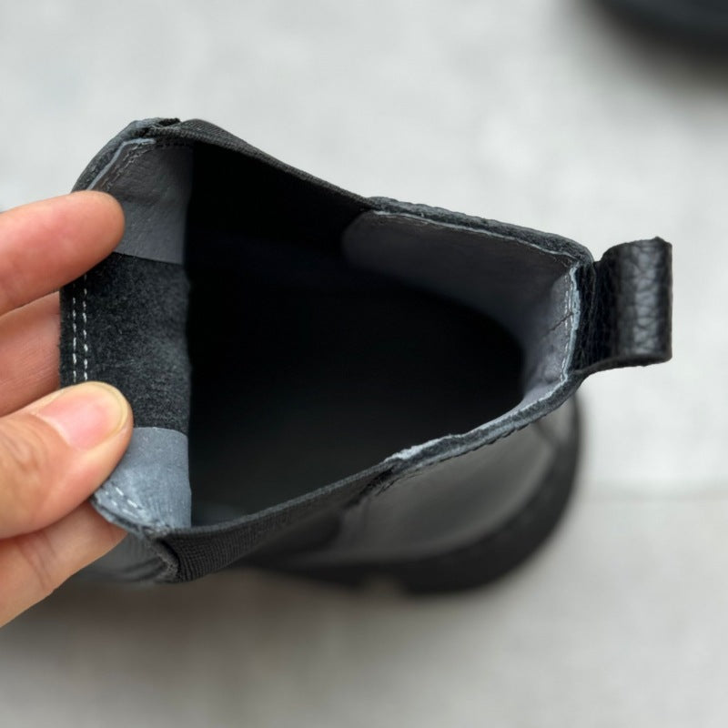 Women's Platform Leather Chelsea Boots – Round-Toe Ankle Booties