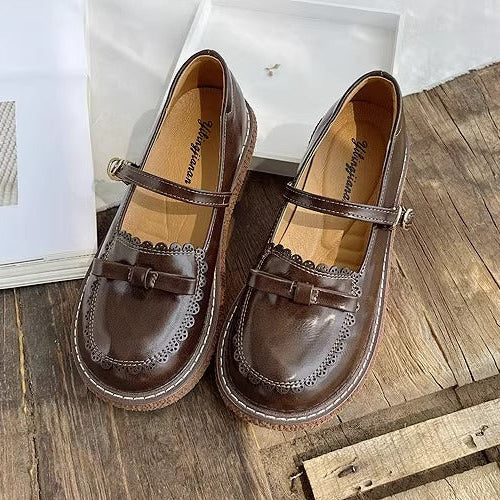 Round Toe Preppy Style Retro Flat Mary Jane Women's Shoes