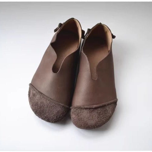 Women's Leather Flat Slip-on High-Vamp Daily Flat