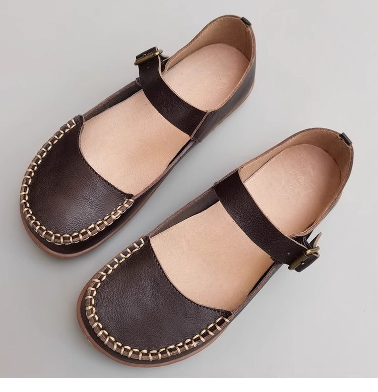 Leather Stitching Comfortable Buckle Low-cut Niche Mary Jane Shoes Women's Shoes