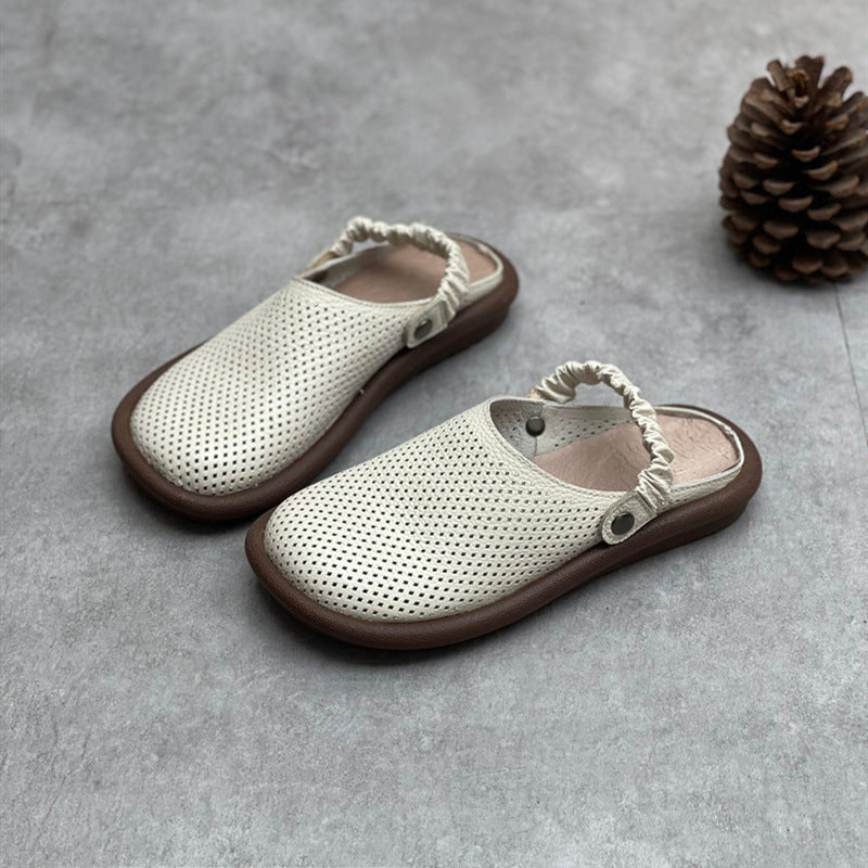 Women's Flat Leather Sandals – Closed-Toe Breathable Summer Style