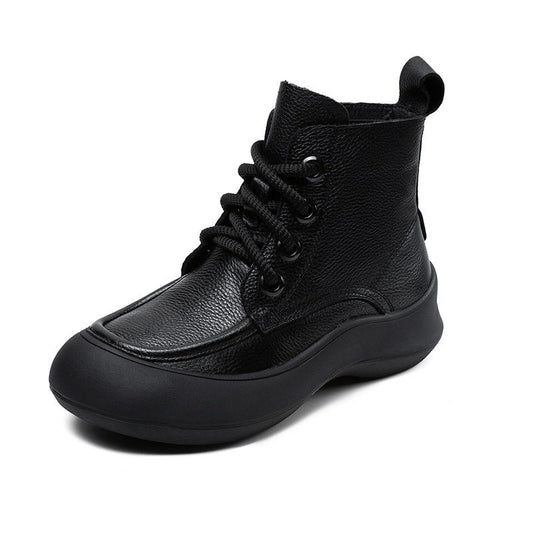 Women's Leather Platform Boots – Comfortable Casual Lace-Up Ankle Shoes