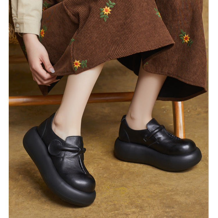 Women's Lightweight Leather Platform Slip-On Loafers – Comfortable Thick Sole