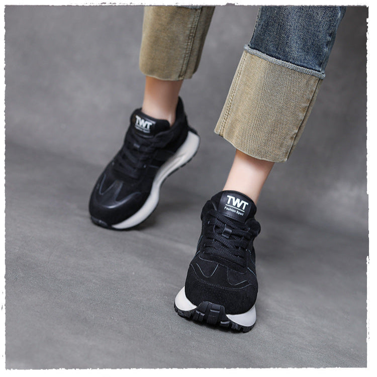 Women's Retro Leather Platform Sneakers – Soft Sole Casual Comfort Shoes