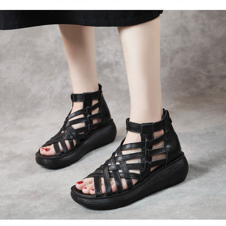Women's Leather Roman Ankle Boots Sandals