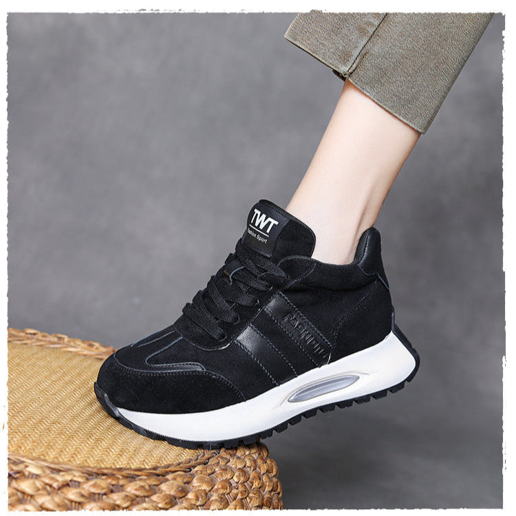 Women's Retro Leather Platform Sneakers – Soft Sole Casual Comfort Shoes