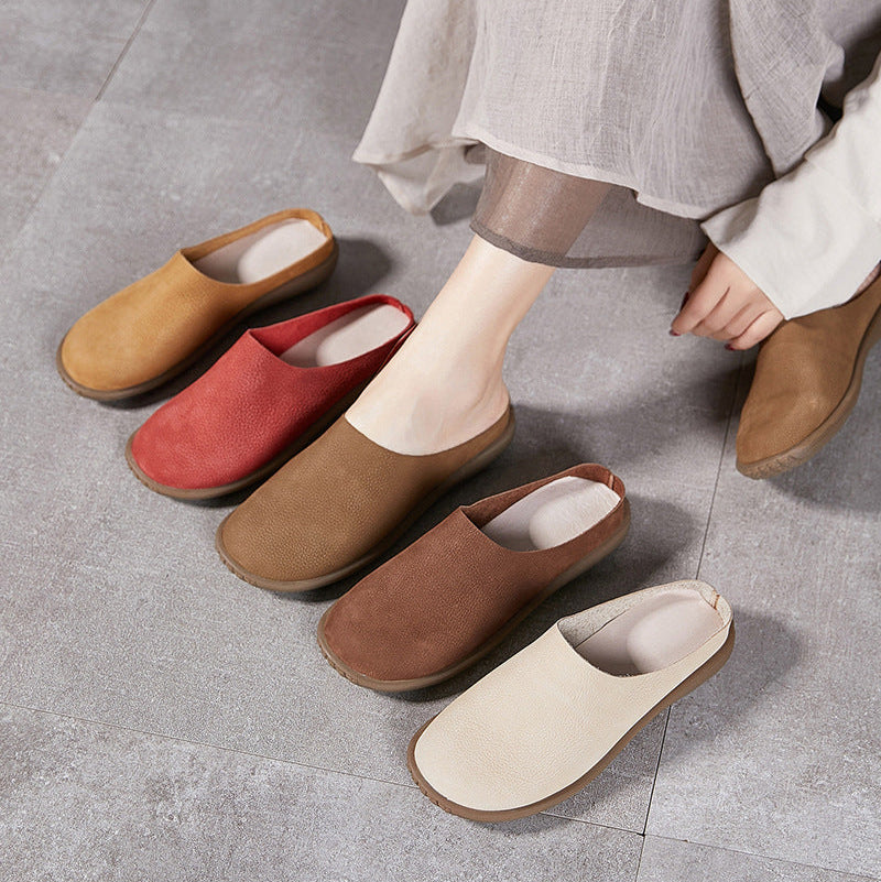 Women's Leather Minimalist Casual Comfort Flat Mule Shoes