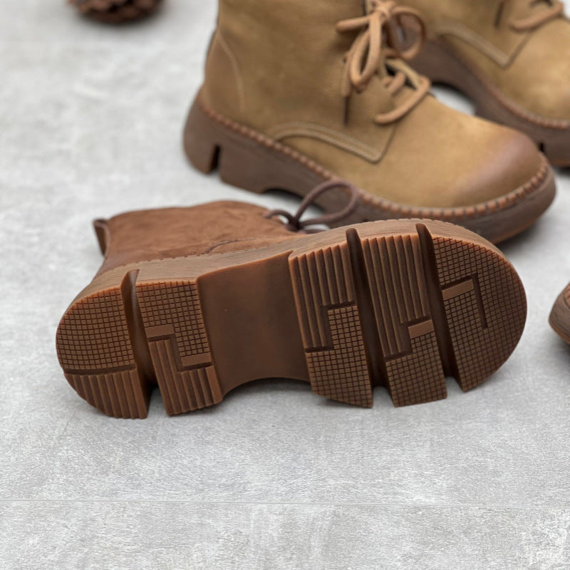 Women's Vintage Platform Ankle Boots – Lace-Up Non-Slip Style