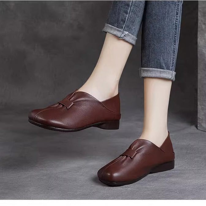 Women's Leather Lightweight Slip-on Walking Daily Flats Shoes