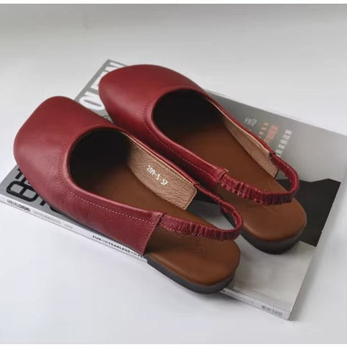 Women's Closed Toe Slip On Leather Heel Hollow Out Flat Sandals