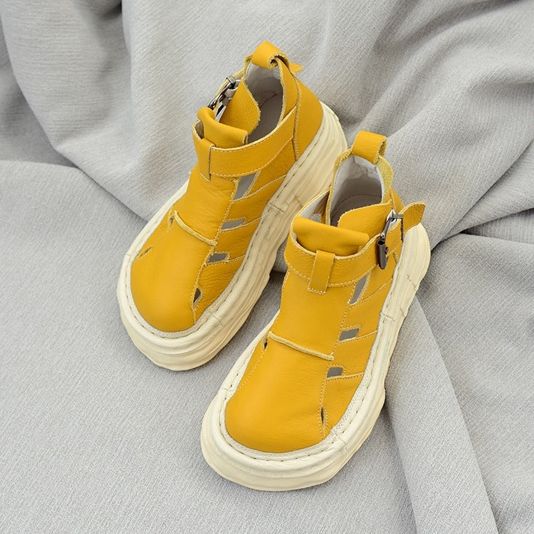 Women's Ugly-Cute Soft Leather Cut-Out High-Top Boots – Casual Style