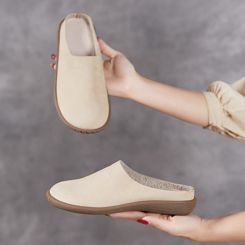 Women's Leather Minimalist Casual Comfort Flat Mule Shoes