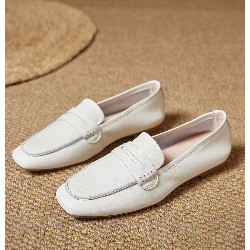 Women's Leather Square Toe Casual Comfortable Classic Loafers