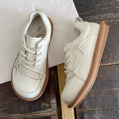 Women's Genuine Leather Casual Lace-Up Flat Shoes