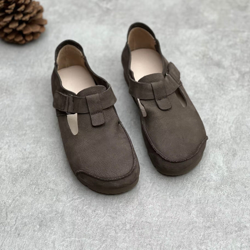 Comfortable Vintage Leather Velcro Mary Jane Flats Womens Shoes