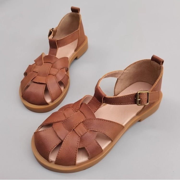 Women's Leather Wide-Toe Closed-Toe Sandals – Non-Slip & Fit for Wide Feet