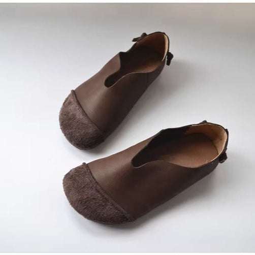 Women's Leather Flat Slip-on High-Vamp Daily Flat